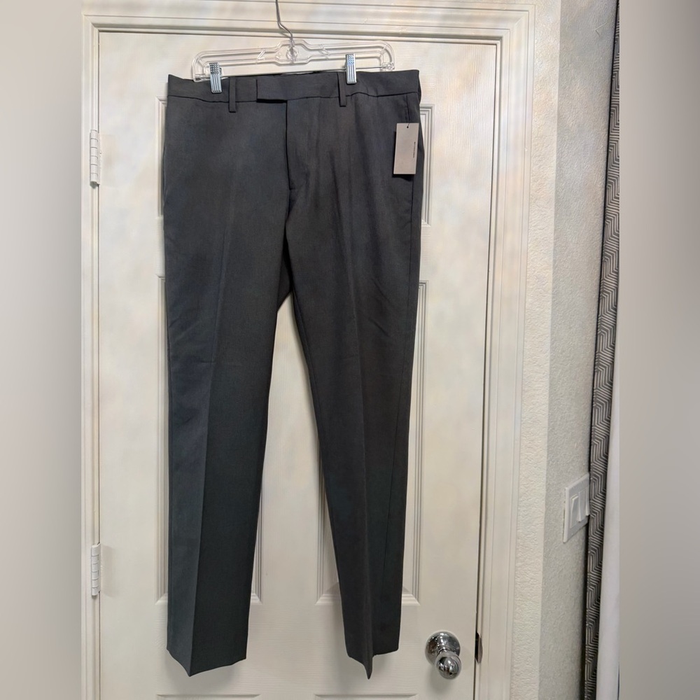 NWT Kenneth Cole Men's Slim Fit Dress Pants 32x30 Charcoal Gray Flat Front